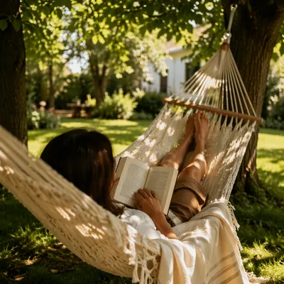 Peaceful Summer Hammock Reading Under Trees