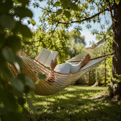 Peaceful Summer Hammock Reading Under Trees