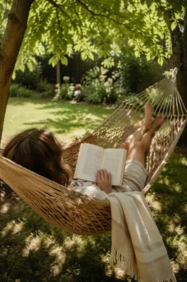 Peaceful Summer Hammock Reading Under Trees
