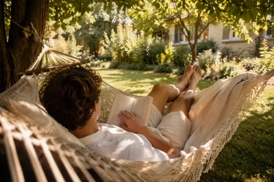 Peaceful Summer Hammock Reading Under Trees