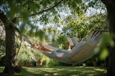 Peaceful Summer Hammock Reading Under Trees