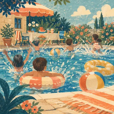 Joyful Kids Splashing at Summer Pool Party