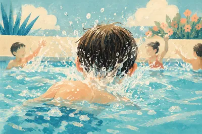 Kids Splashing at Summer Pool Party