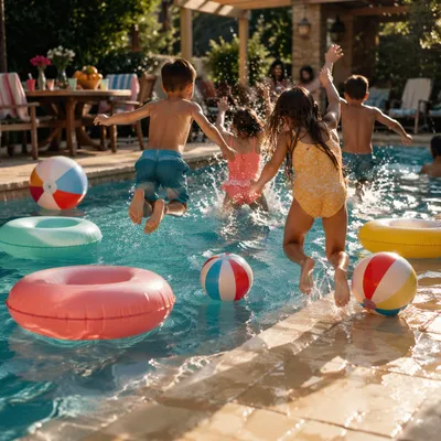 Kids Splashing at Summer Pool Party
