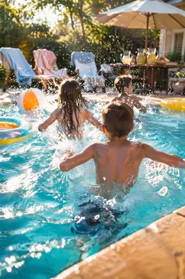 Kids Splashing at Summer Pool Party