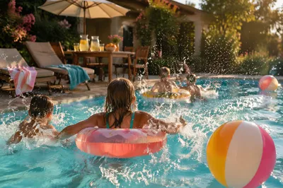 Kids Splashing at Summer Pool Party