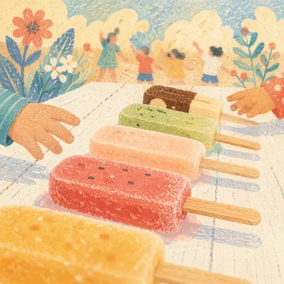 Laughing Kids Reaching for Summer Popsicles