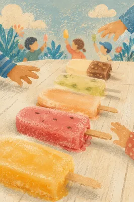 Laughing Kids Reaching for Summer Popsicles