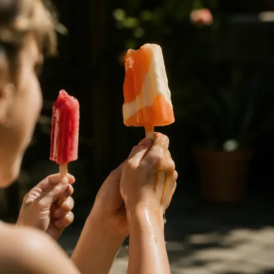 Kids Enjoying Melting Popsicles in Summer