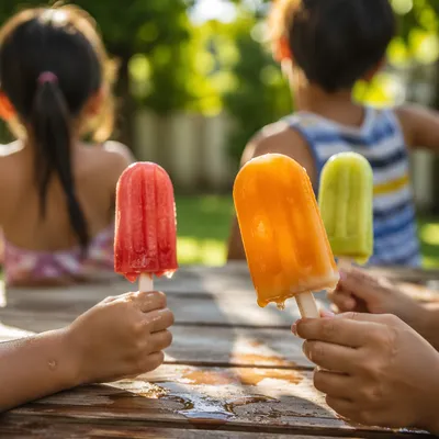 Kids Sharing Melting Popsicles in Summer Sun