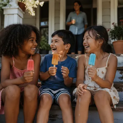 Kids Laughing with Summer Popsicles on Porch