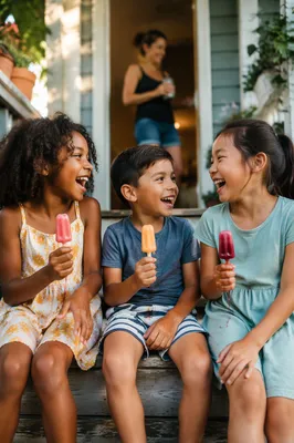 Children Sharing Popsicles on Summer Porch