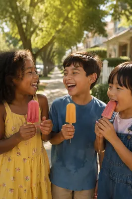 Children Laughing with Melting Summer Popsicles