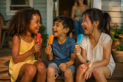 Children Sharing Popsicles on Summer Porch