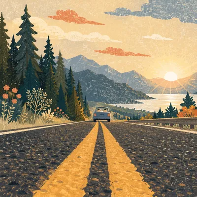 Summer Highway Road Trip at Golden Hour