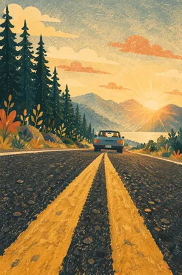 Summer Highway Road Trip at Golden Hour