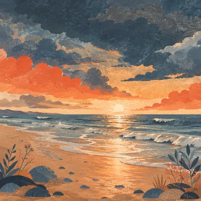 Peaceful Sunrise Beach After Storm