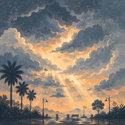 Peaceful Sunrise After Storm Roadside Park
