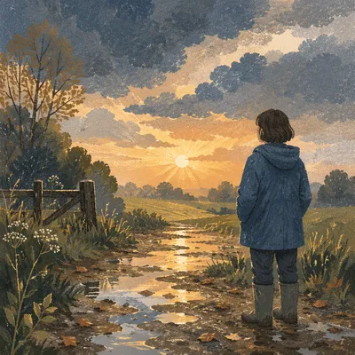 Peaceful Sunrise After Storm on Rural Path