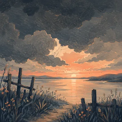 Peaceful Sunrise After Storm Over Lake