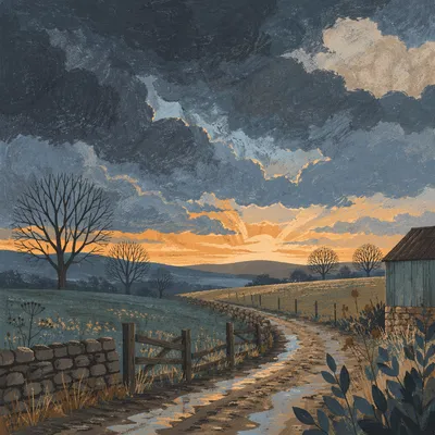 Peaceful Rural Sunrise After Storm