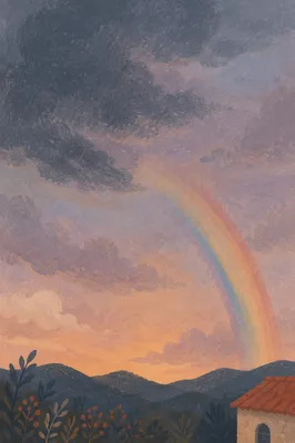 Peaceful Sunrise Rainbow After Storm
