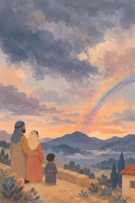 Peaceful Sunrise Rainbow After Storm