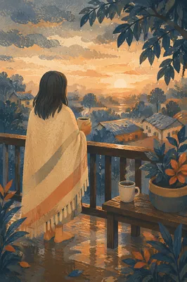 Peaceful Sunrise After Storm on Balcony