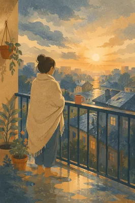 Peaceful Sunrise After Storm on Balcony
