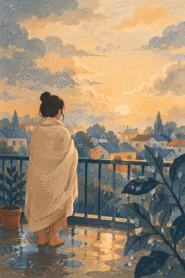 Peaceful Sunrise After Storm on Balcony