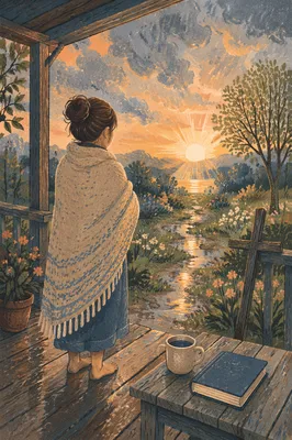 Peaceful Sunrise After Storm on Porch