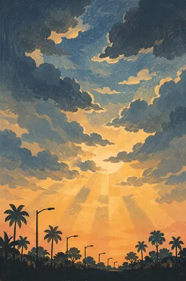 Peaceful Sunrise After Storm Over Palms