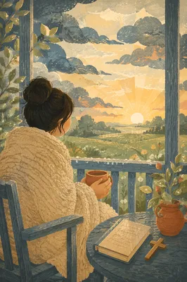 Peaceful Farmhouse Porch Sunrise After Storm
