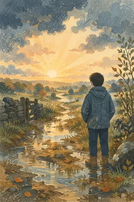 Peaceful Sunrise After Storm on Rural Path