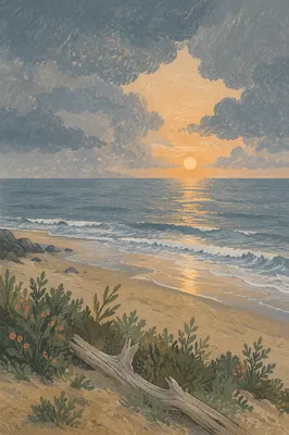 Peaceful Sunrise Over Storm Cleared Shore
