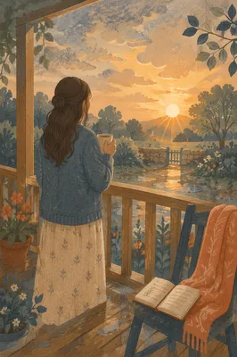 Peaceful Sunrise After Storm on Porch