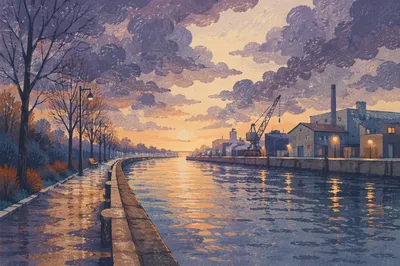 Peaceful Canal Sunrise After the Storm