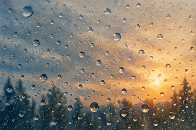 Peaceful Sunrise Through Rain Dappled Window