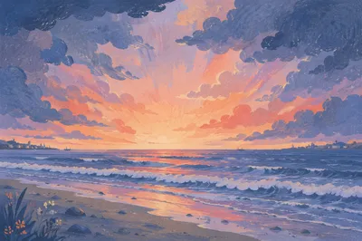 Peaceful Sunrise Over Storm Washed Shore
