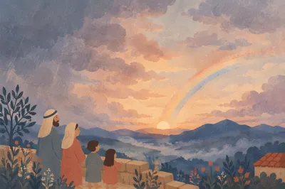 Peaceful Sunrise Rainbow After Storm