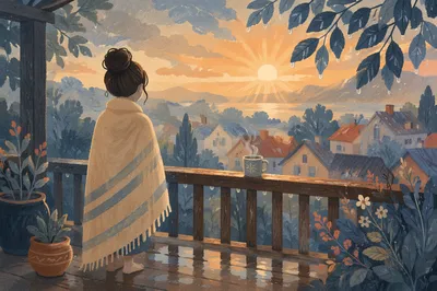 Peaceful Sunrise After Storm on Balcony