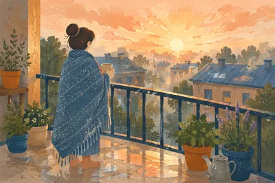 Peaceful Sunrise After Storm on Balcony