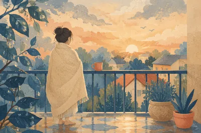 Peaceful Sunrise After Storm on Balcony