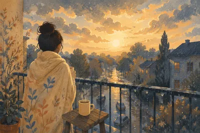Peaceful Sunrise After Storm on Balcony