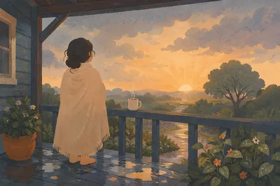 Peaceful Sunrise After Storm on Porch