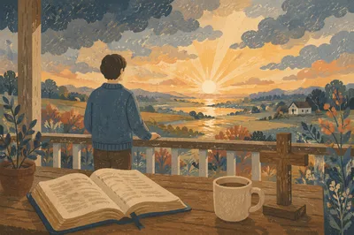 Peaceful Sunrise After Storm on Country Porch