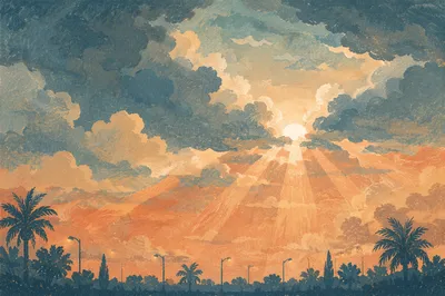 Peaceful Sunrise After Storm Over Palms