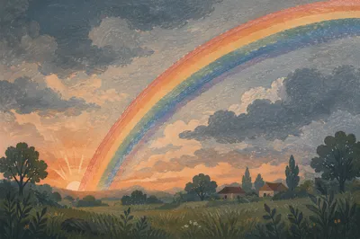 Peaceful Sunrise Rainbow After the Storm