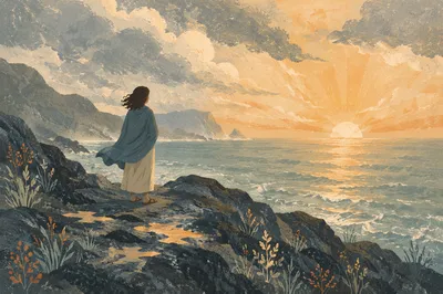Peaceful Sunrise Over Storm Washed Coast