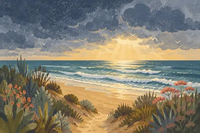 Peaceful Coastal Sunrise After Storm